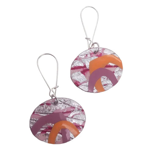 Carn sgraffito earrings in pinks/peach/silver