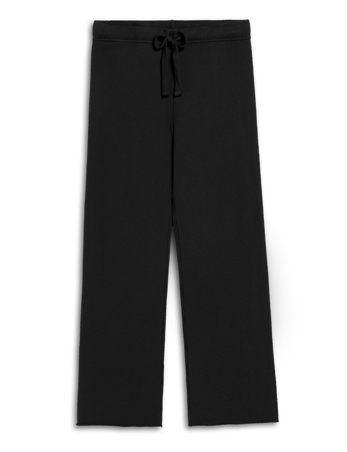 Black pants with a drawstring on a white background