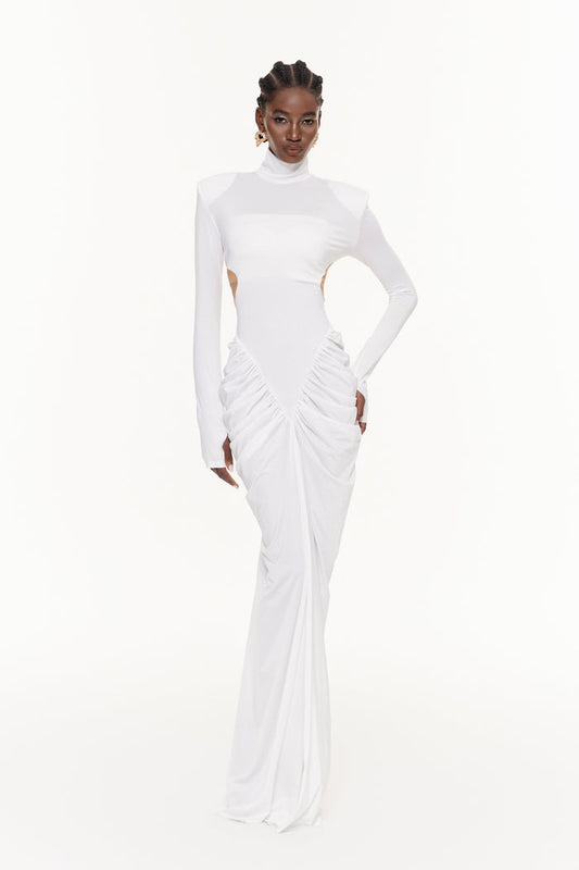 Cesarina Cutout Ruch Long Sleeve Maxi Dress