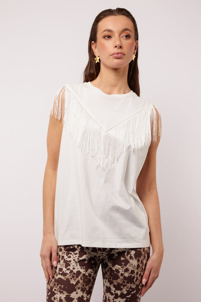 Charissa Fringe Top (White)