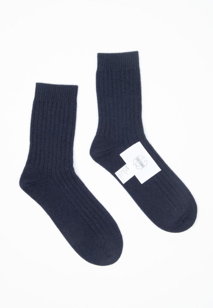 UNI 13 Chausettes en côte traditionnelle 4 fils en cachemire bleu marine