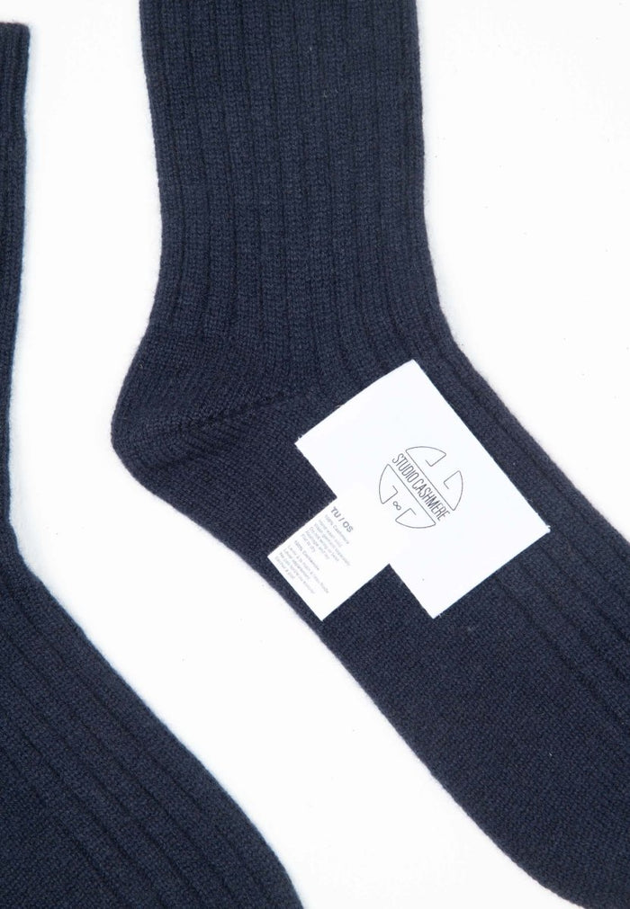UNI 13 Chausettes en côte traditionnelle 4 fils en cachemire bleu marine