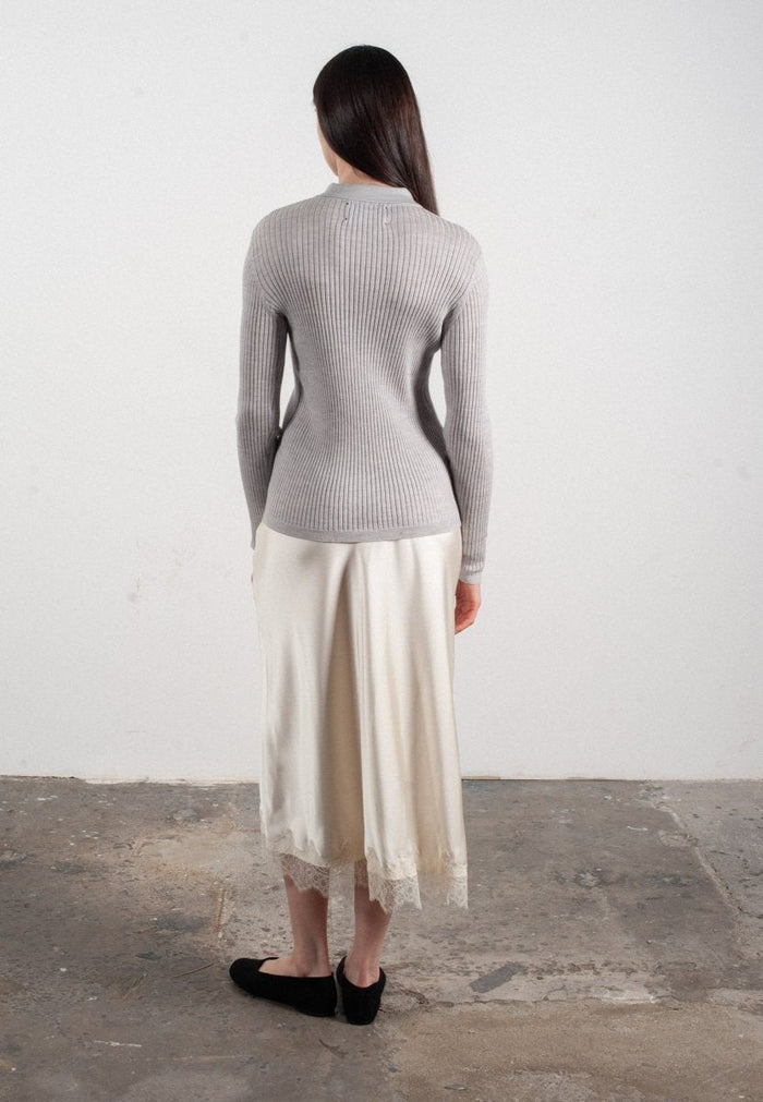 Chemise col polo manches longues en cachemire et laine ultrafin gris clair - FRIDA 4