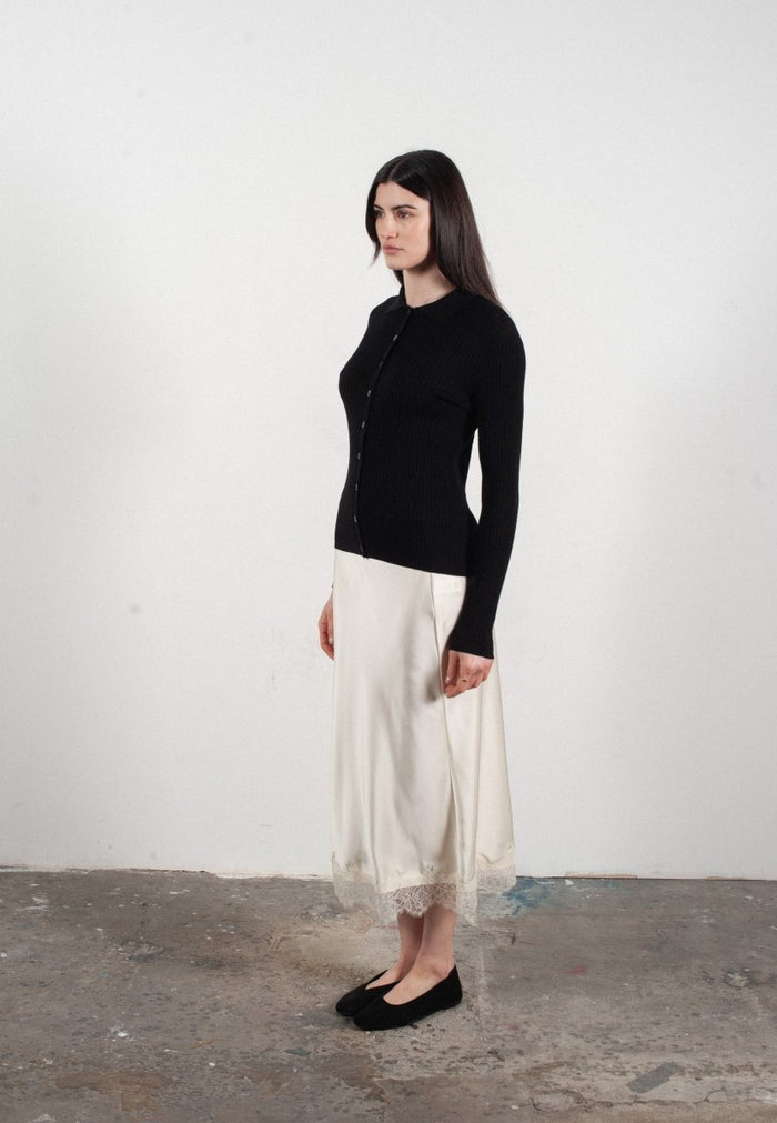 Chemise col polo manches longues en cachemire et laine ultrafin noir - FRIDA 4