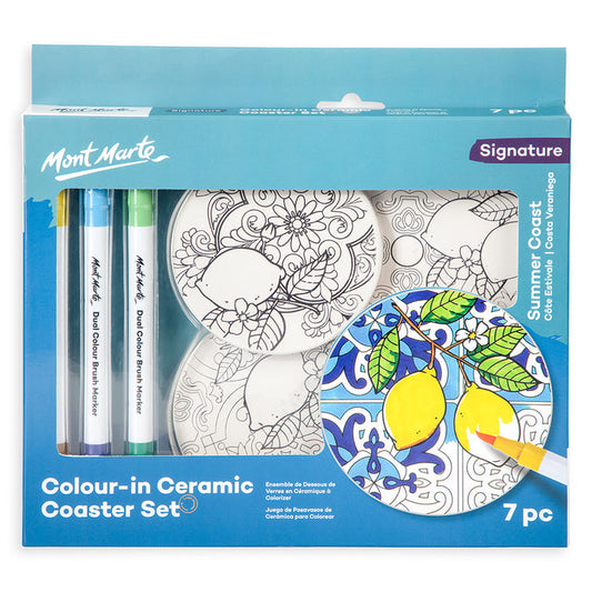 Colour-in Ceramic Coaster Set 7pc – Summer Coast
