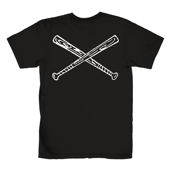 Integrity black Heavy Cotton t-shirt with a bold white graphic of two crossed baseball bats on the back—perfect for fans of premium printed T-shirts.