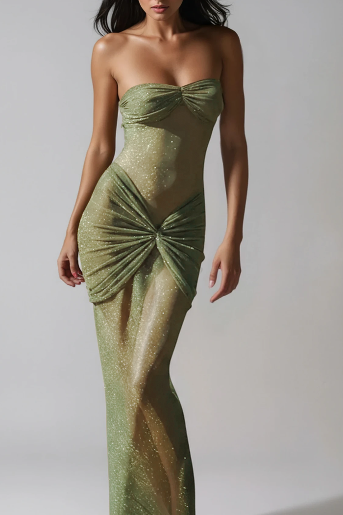 Daedalus Strapless Sequin Maxi Dress In Green