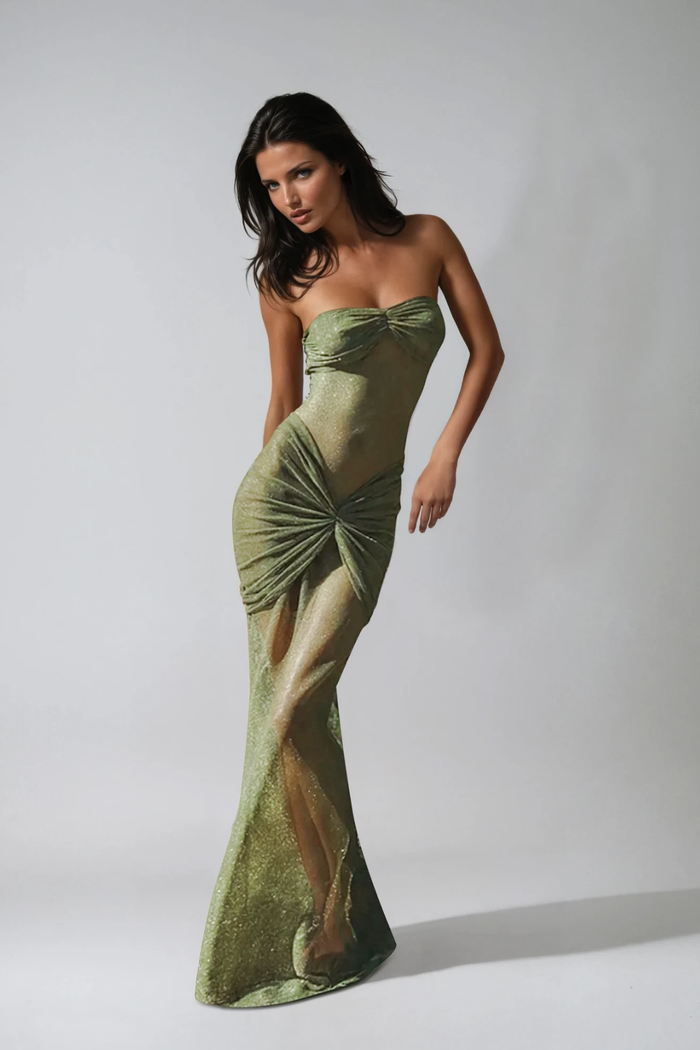 Daedalus Strapless Sequin Maxi Dress In Green