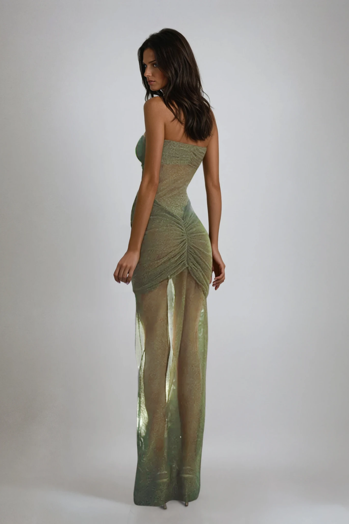 Daedalus Strapless Sequin Maxi Dress In Green