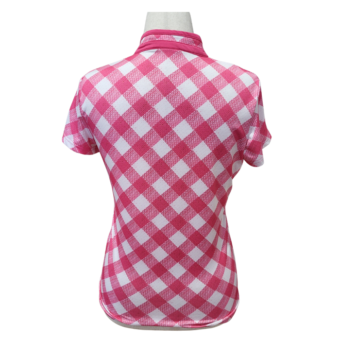 Daily Sports Pink Gingham Mock Polo w/ Logo Size M