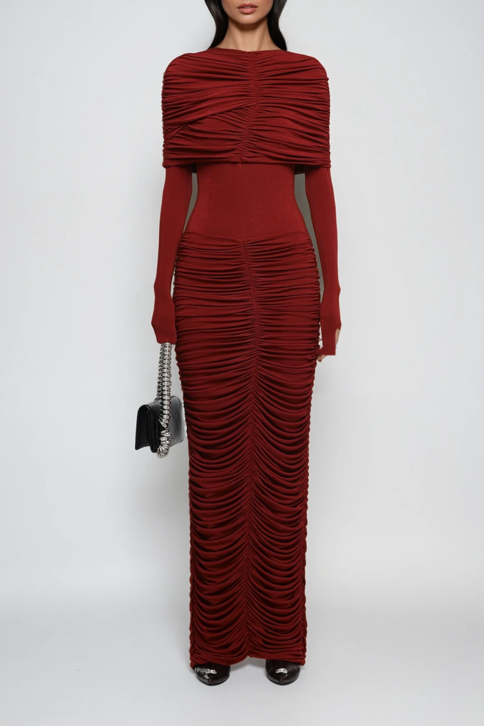 Daniel Ruch Drawstring Maxi Dress In Red