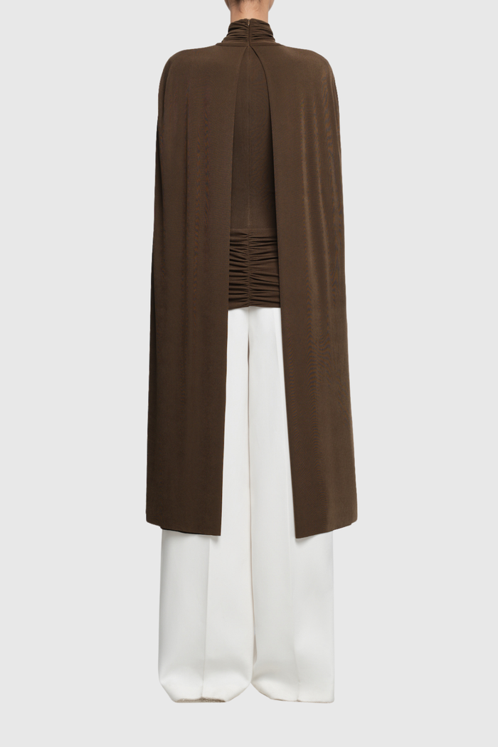 Danielius Bodycon Ruch Shawl Top In Brown