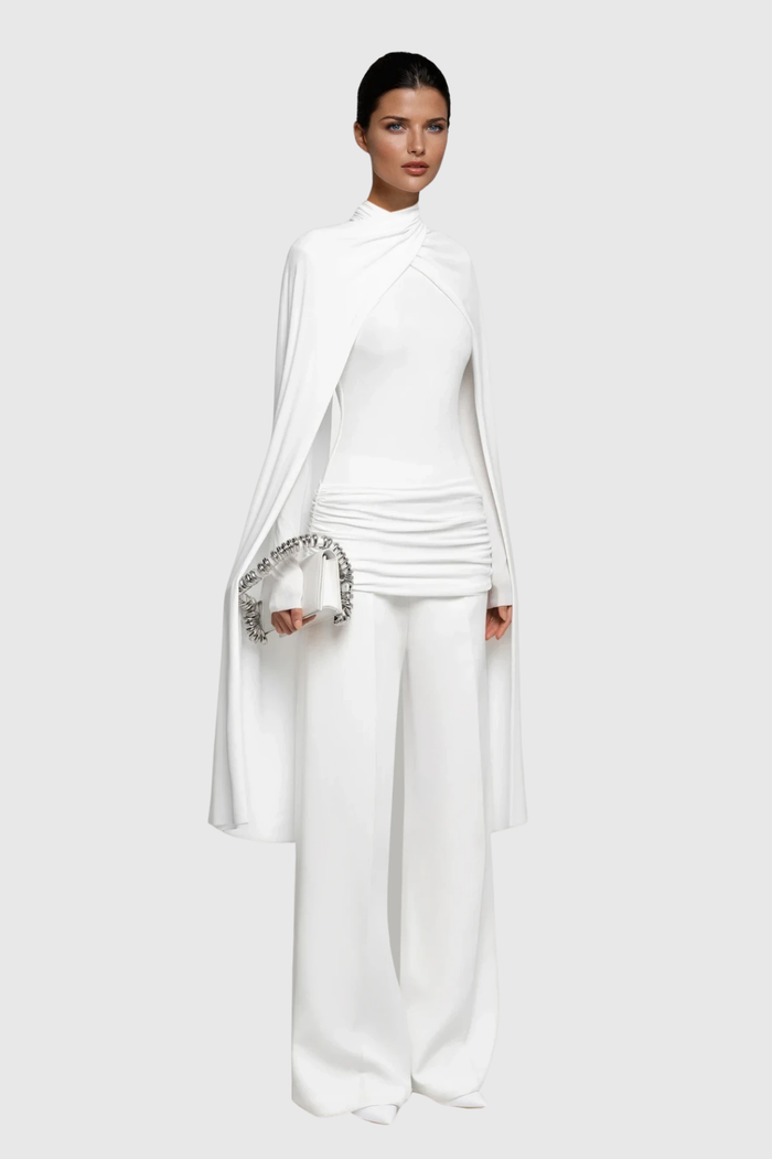 Danielius Bodycon Ruch Shawl Top In White