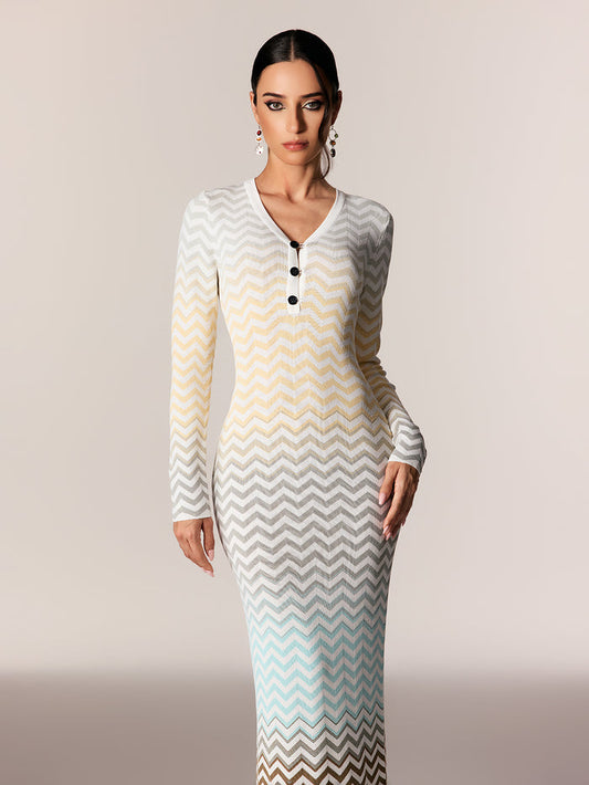 Daouda Long Sleeve Hayley Maxi Dress In Blue