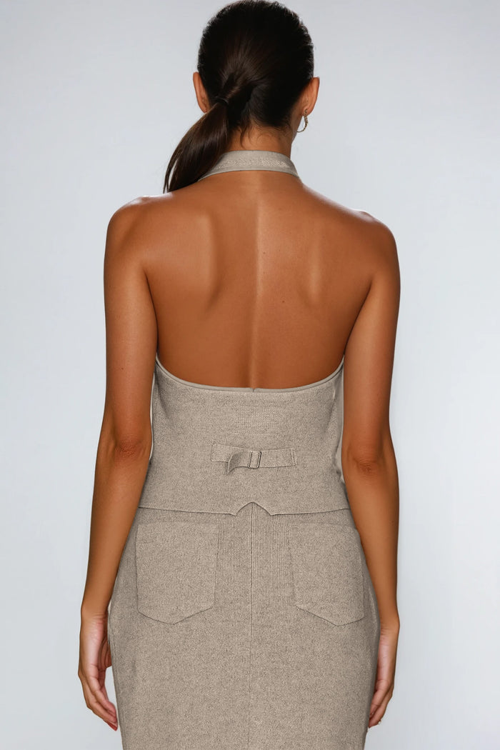 Dariush Halter Neck Pants Set In Khaki
