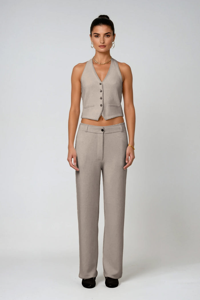 Dariush Halter Neck Pants Set In Khaki