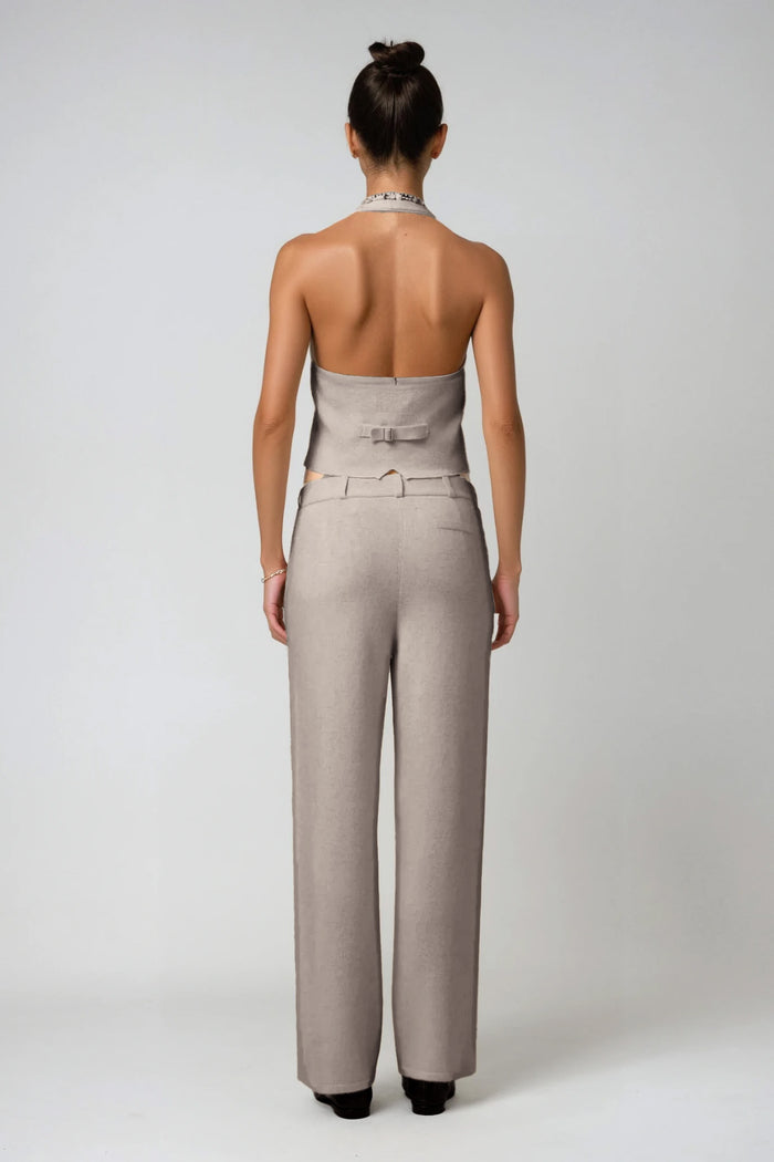 Dariush Halter Neck Pants Set In Khaki