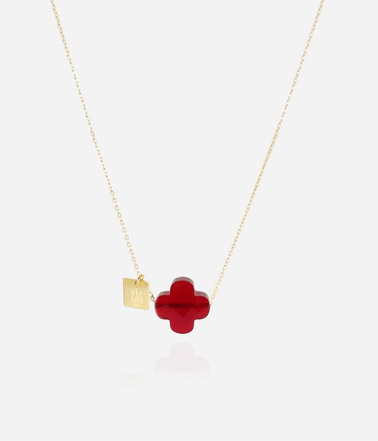 Dark Red Clover Gold Necklace