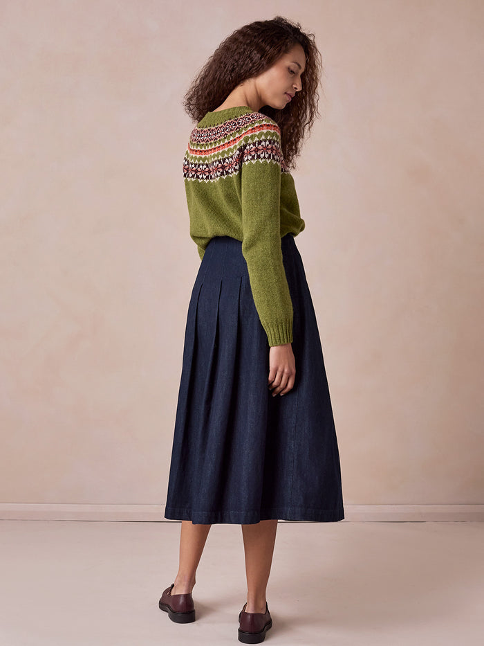 Dark Wash Midi Denim Kilt