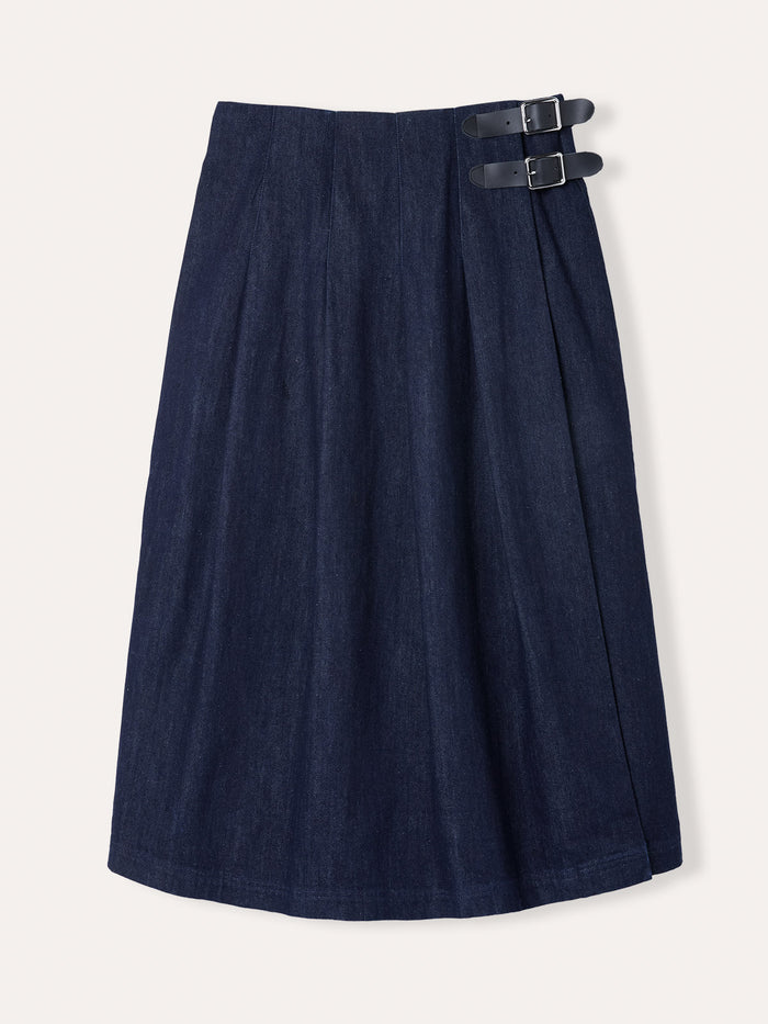 Dark Wash Midi Denim Kilt