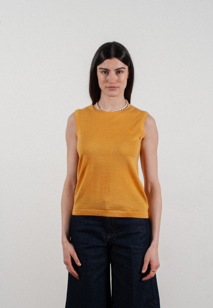 Débardeur col rond femme en cachemire et laine ultrafin jaune - FRIDA 1