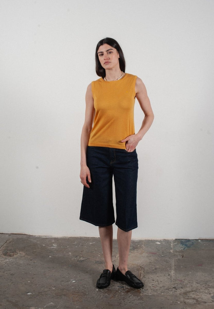 Débardeur col rond femme en cachemire et laine ultrafin jaune - FRIDA 1