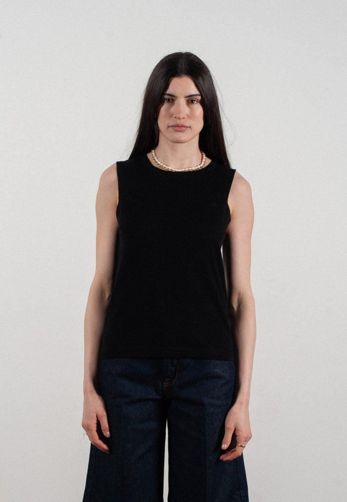 Débardeur col rond femme en cachemire et laine ultrafin noir - FRIDA 1