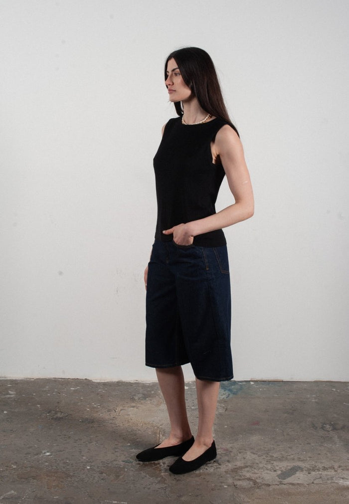 Débardeur col rond femme en cachemire et laine ultrafin noir - FRIDA 1