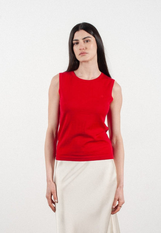 Débardeur col rond femme en cachemire et laine ultrafin rouge - FRIDA 1