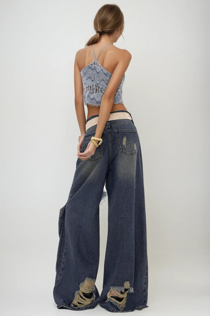 Dessislava Fringe Ripped Barrel Jeans