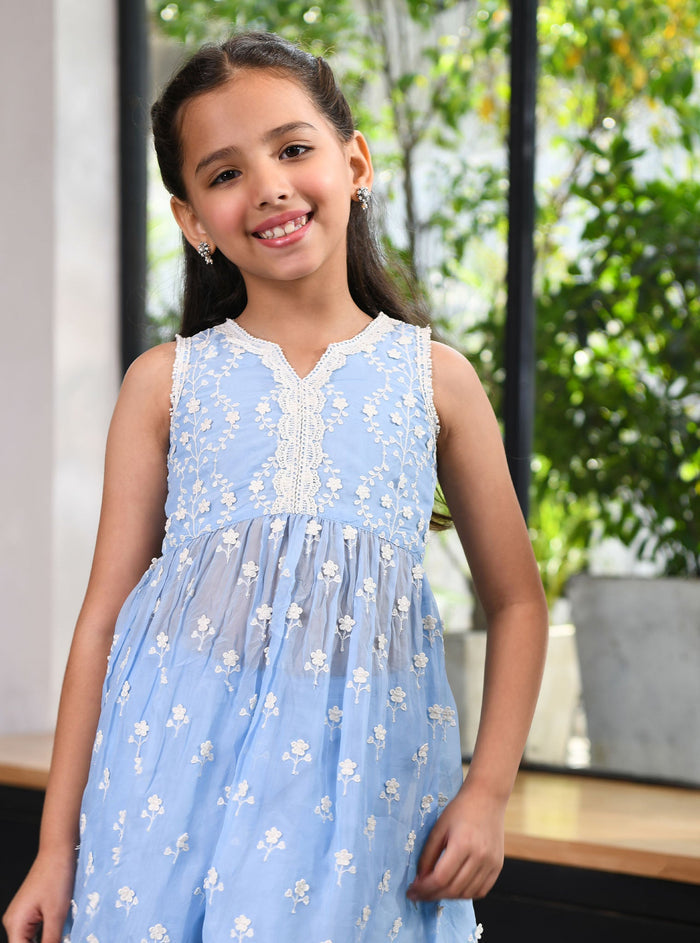 Destiny Organza Blue Kurta with Sharara Set