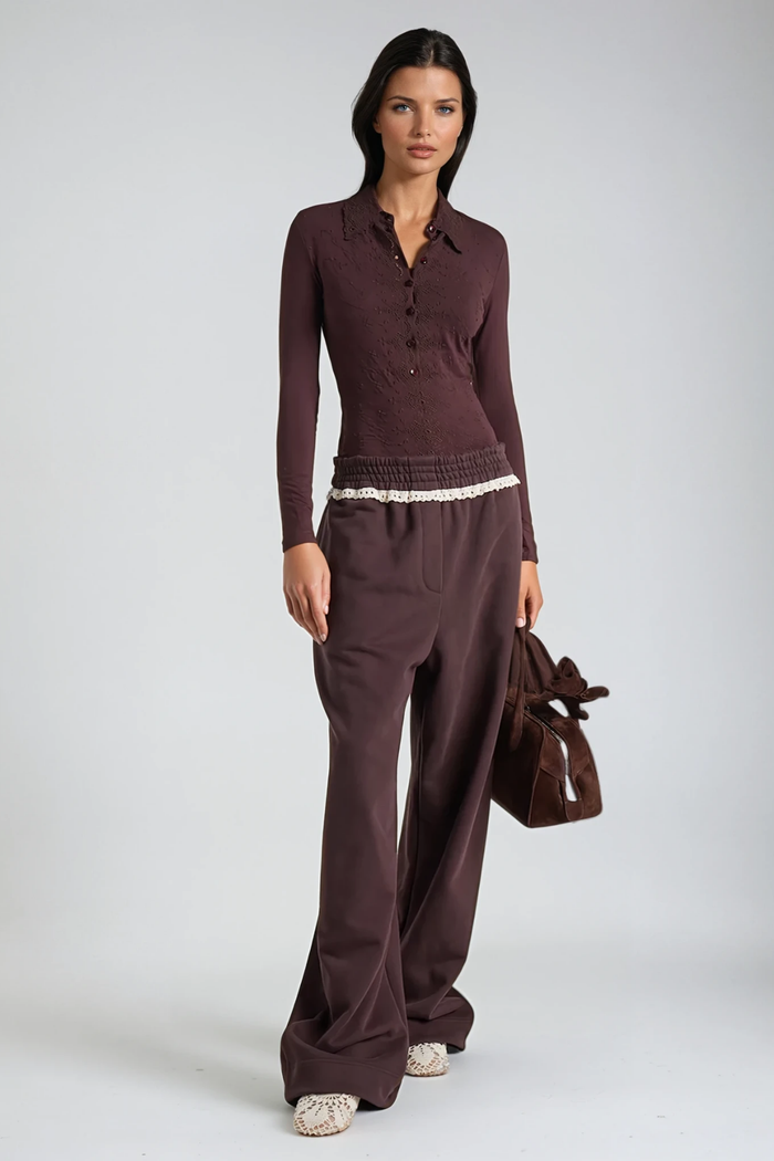 Devadas Long Sleeve Embroidered Bodysuit In Brown