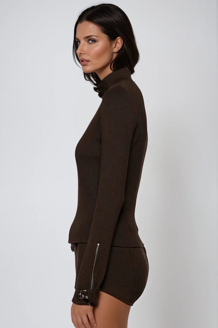 Dewydd Zipper Buckle Knit Jacket