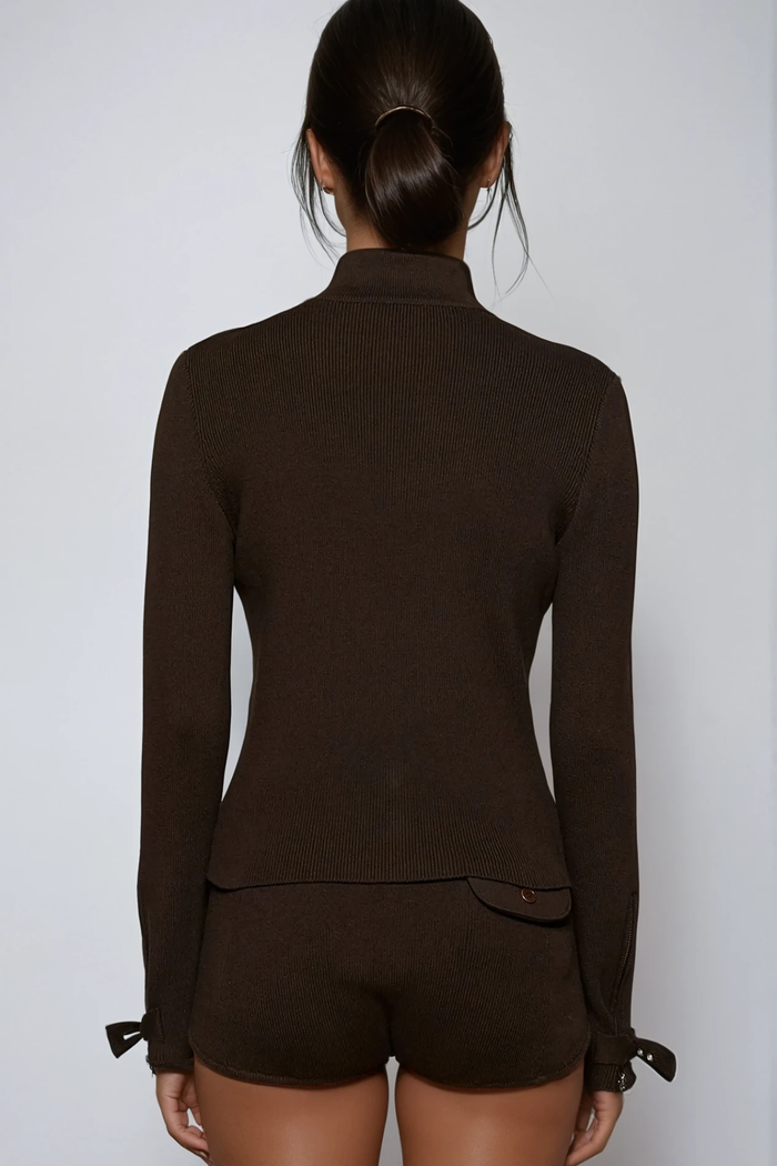 Dewydd Zipper Buckle Knit Jacket
