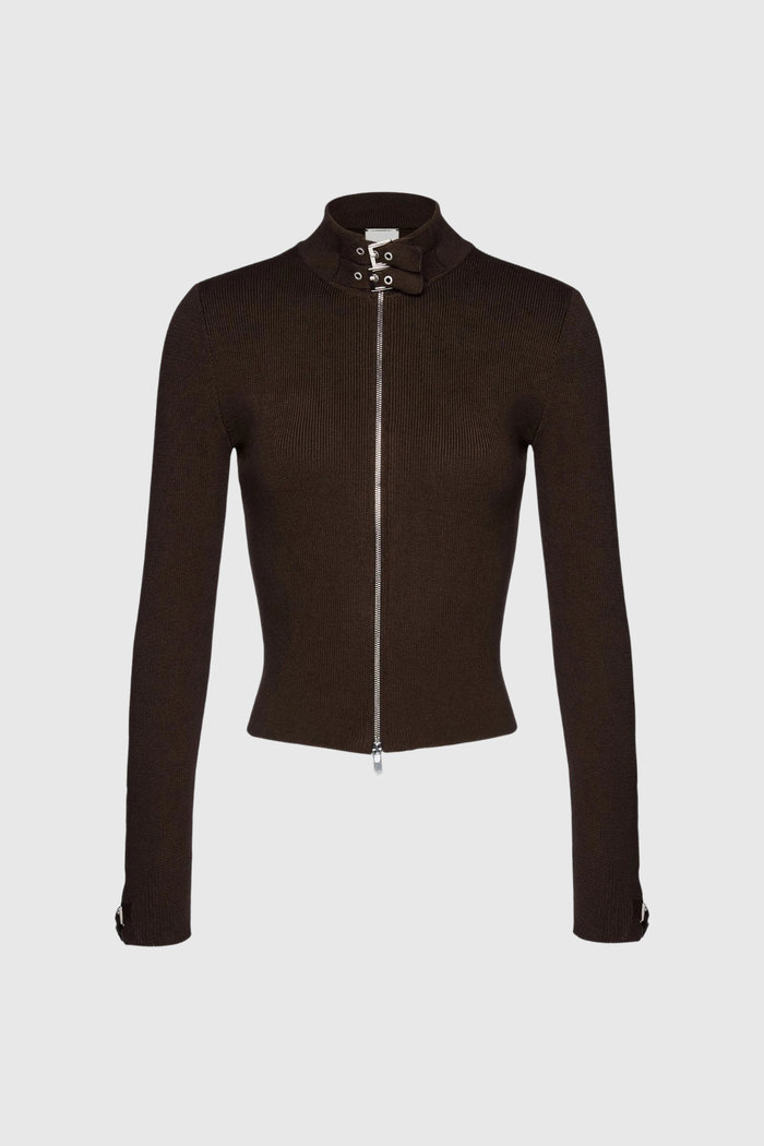 Dewydd Zipper Buckle Knit Jacket