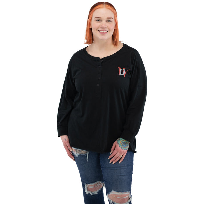 Diablo IV Logo Women's Black Long Sleeve T-Shirt - Front View on Model