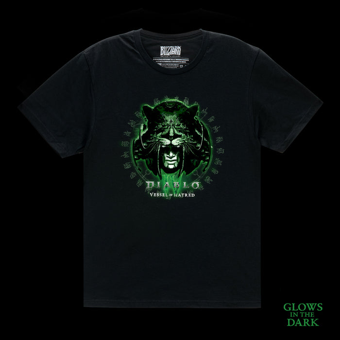 Diablo IV: Vessel of Hatred Glow-in-the-Dark Black T-Shirt - Glowing Front View