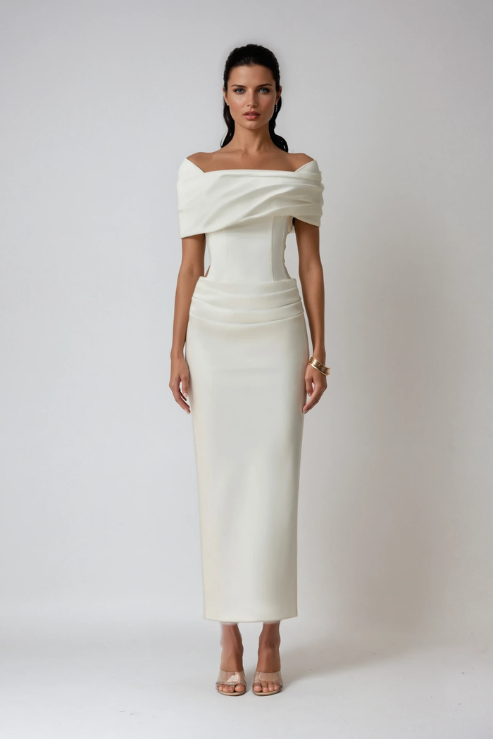 Diamantis Off Shoulder Ruch Maxi Dress