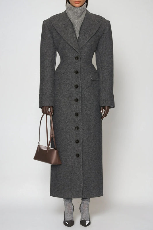 Dieter Lapel Wool Coat In Grey