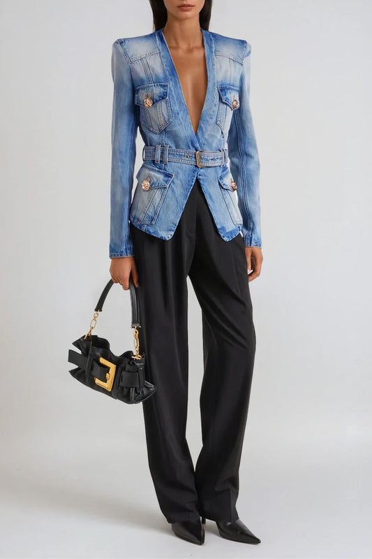 Dionysia Plunge Denim Jacket