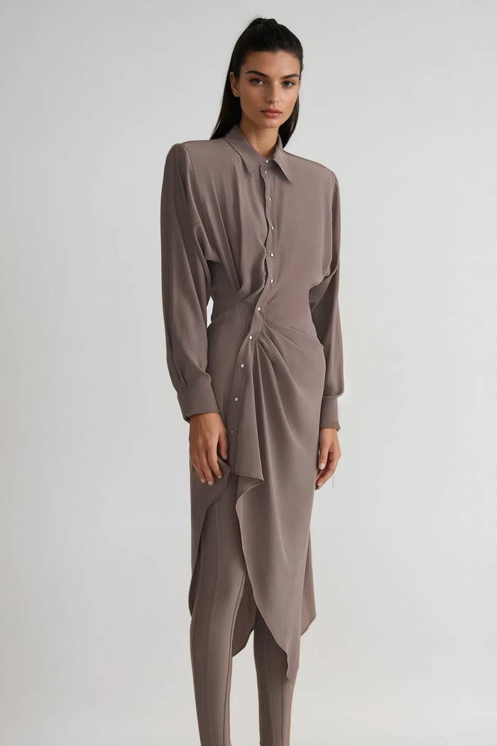 Dior Asymmetric Ruch Midi Shirt Dress