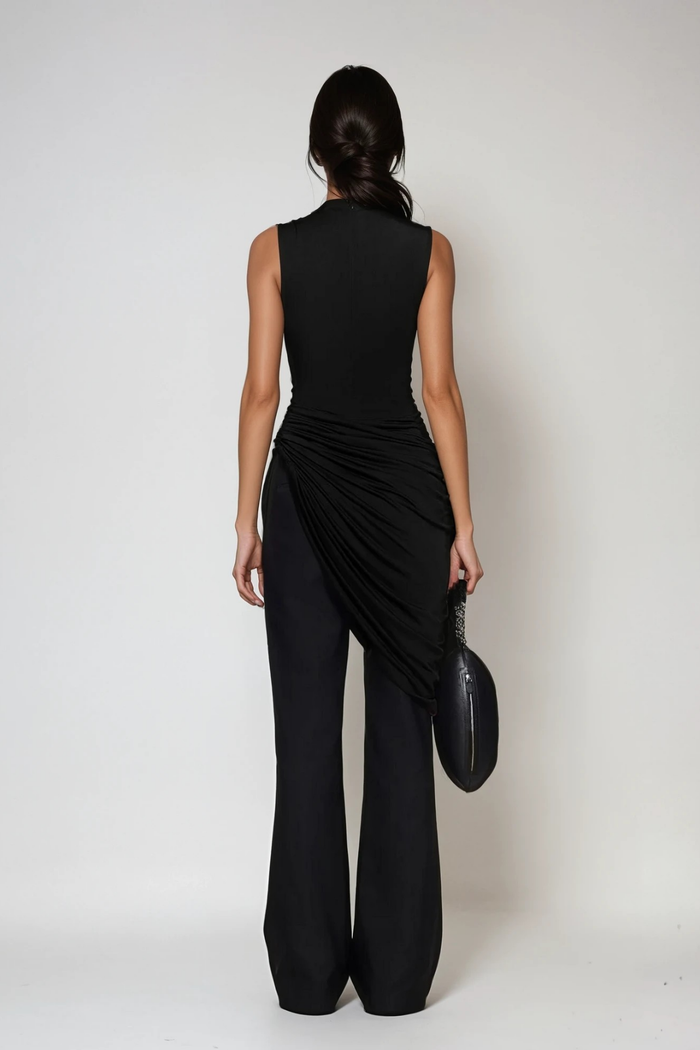 Dirce Ruch Bodycon Asymmetric Pants Set In Black