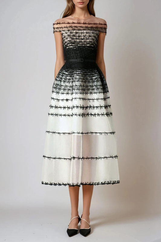 Dirk Off Shoulder Hayley Mesh Midi Dress