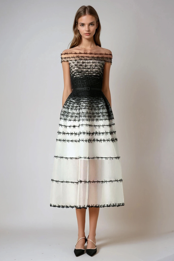 Dirk Off Shoulder Hayley Mesh Midi Dress