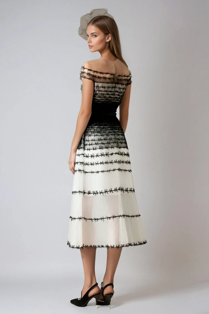 Dirk Off Shoulder Hayley Mesh Midi Dress