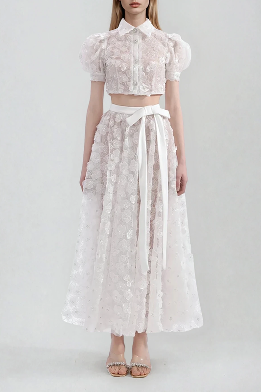 Djamila Sequin Flower Crop Skirt Set