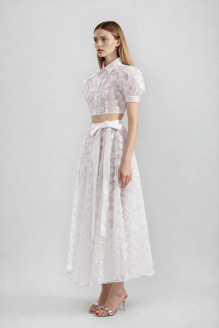 Djamila Sequin Flower Crop Skirt Set
