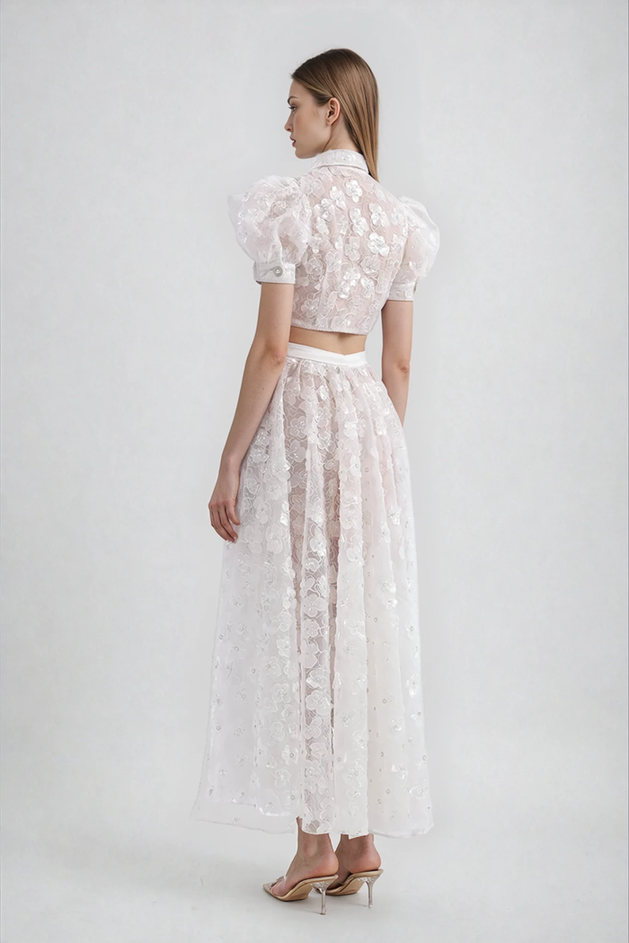 Djamila Sequin Flower Crop Skirt Set