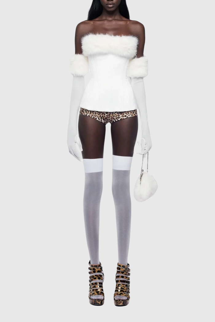 Djhan Strapless Faux Fur Top In White