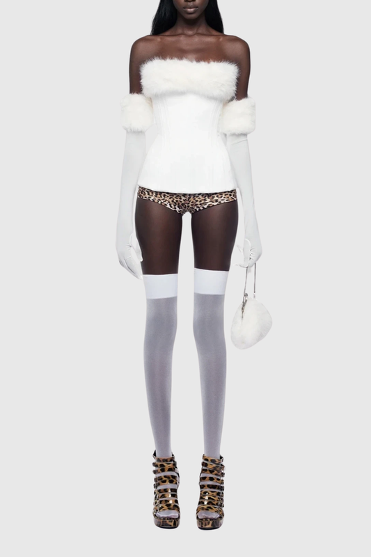 Djhan Strapless Faux Fur Top In White